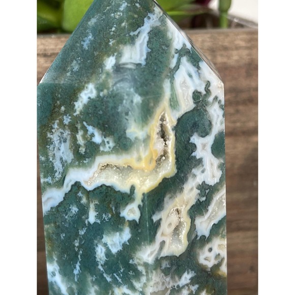 Moss Agate Druzy Tower Polished Stone Crystal - Picture 6 of 10